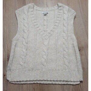 American Eagle Cable knit Sweater Crop Vest Pullover Khaki Cream Size Small wool
